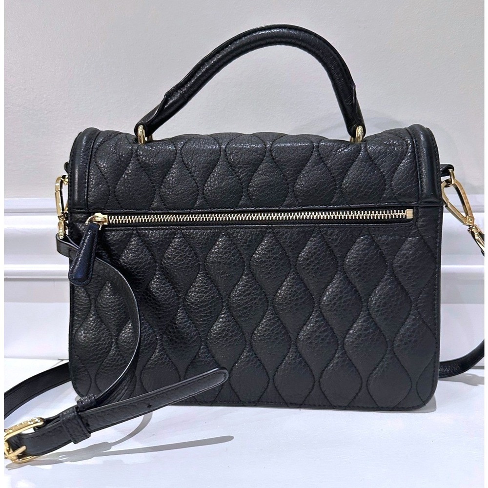 Vera Bradley Black Quilted Leather Satchel Crossbody Bag Gold Hardware Purse EUC - Picture 3 of 16
